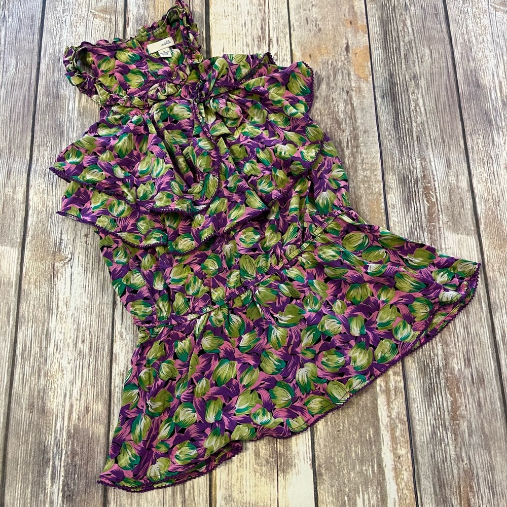Odille Blouse Size 0 Top Floral Green and Purple